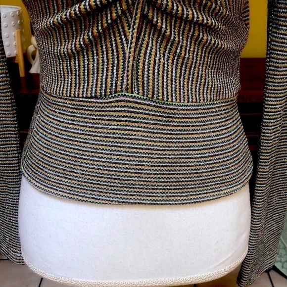 Ramy Brook Multicolored Ribbed All Over Metallic Design Long Sleeve Blouse XS - Picture 6 of 16